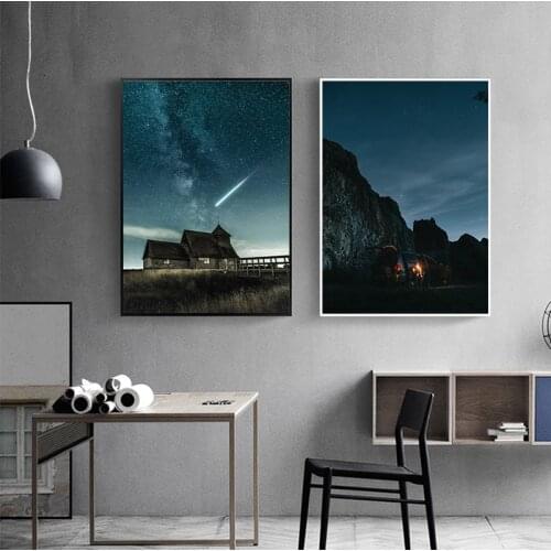 Starry Sky Landscape Modern Canvas Decor Digital Oil Painting Starry Sky Meteor Night Scene Camping Leisure Frameless Poster