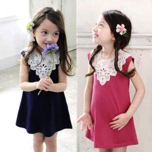 2-7 Age girls summer clothes dress fashion knitted Hook flower accessories princess dresses Korean Version quality children wear