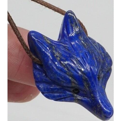Fox Head Pendant Natural Gemstone Lapis Lazuli Crystal Reiki Healing Necklace