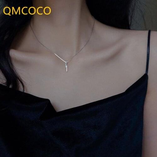 QMCOCO Minimalist 925 Silver Geometric Necklace Charm Women Couples Trendy Elegant Birthday Party Jewelry Gifts