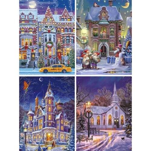 Yujohom 5D Diamond Embroidery Castle Mosaic Art Kits Handicrafts DIY Diamond Painting Christma Cross Stitch Landscape Wall Decor