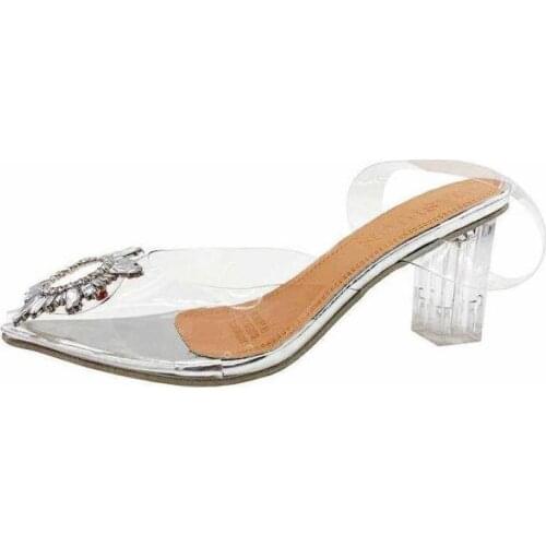 2021 Jelly Sandals Crystal Pointed High Heels Womens Transparent High Heels Plus Size Sandals Slippers