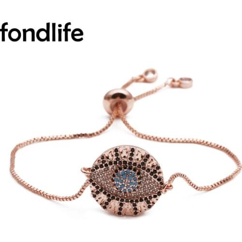 AAA White Cubic Zirconia Crystal Round Evil Eye Lucky Charm Bracelet Women Girl 2021 New Fashion Brass CZ Chain Pull Jewelry Her