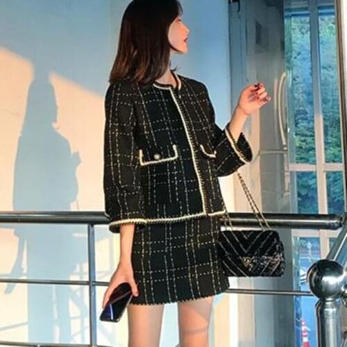 2021 Woman Autumn Winter 2 Piece Set Women Short Woolen Tweed Jacket Coat & Bodycon Mini Skirt Set Women Two Piece Outfits