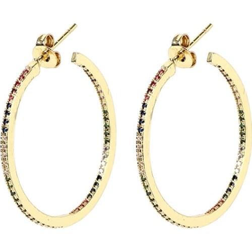 Gold ColorLovely Girls Huggies Hoops Earrings Skinny Rainbow CZ Boho Classic Minimal Charming Statement Earrings Hoops Gift