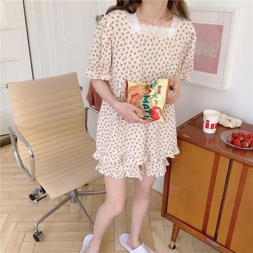 100% cotton lacework summer pajamas set women home clothes pullover floral print shorts 2 piece set homewear sleepwear Y573
