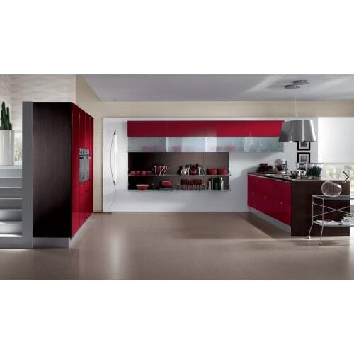 2017 hot sales high gloss lacquer kitchen cabinets red color modern painted kitchen furnitures L1606095
