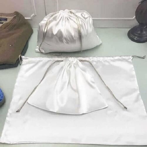 2020 Trendy Faux Satin Slik Solid Silver Storage Drawstring Packaging Bag Beam Pocket Anti-dust Bag Drawstring Bag Wholesale