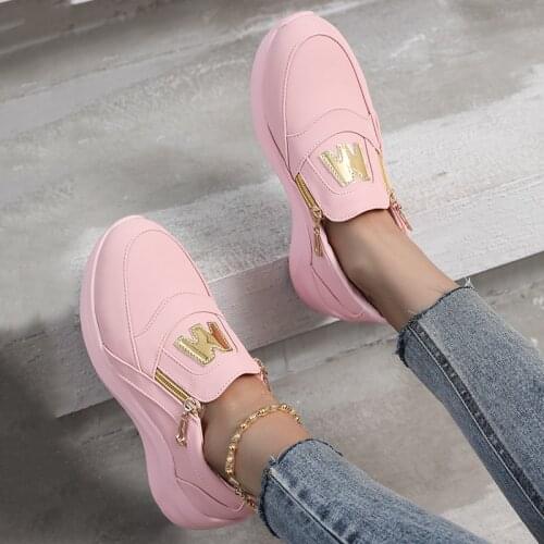 2021 Women Platform Slip On Sneakers Women Suede Wedges Shoes Ladies Tennis Loafers Moccasins Walking Shoes Thick Sole Zipper 42