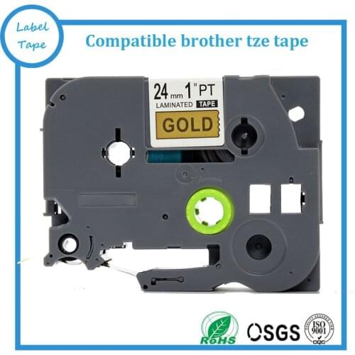 2pcs tze tape 24mm brother laminated tape tze 851 TZ 851 TZe851 Black on Gold