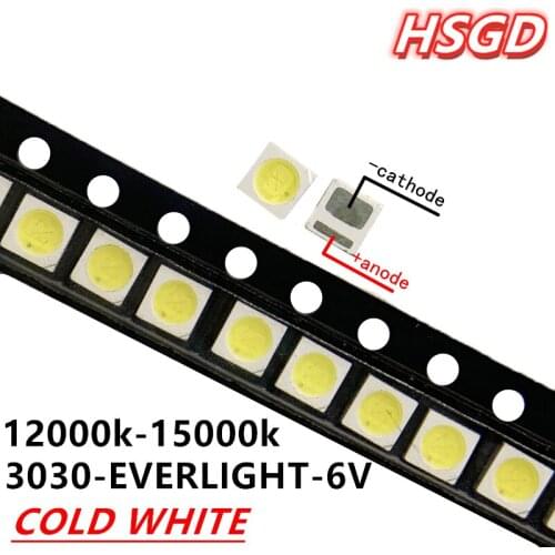 500PCS EVERLIGHT LED Backlight 1-2W 3030 6V Cool white 125-150LM LCD Backlight for TV TV Application 62-123TUN2C/F115145N68SBF-T