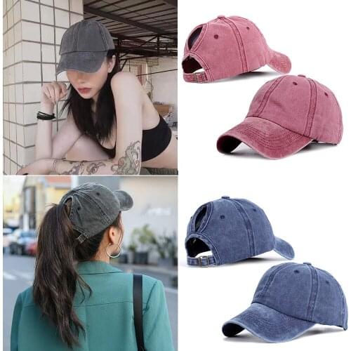 Ponytail hair Plain Baseball Womens Summer Hat Snapback Cap Male Cotton Retro Denim Fabric Mens Caps Cowboy Hat Sun Hats