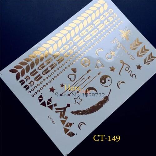 Glitter Gold Silver Metallic Tattoo Hand Finger Makeup HCT149 Cute Love Heart Tattoo Diamond Star Arrow Temporary Tattoo Sticker