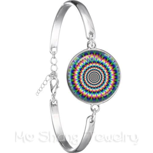 Mandala Kaleidoscope Bracelet 20mm Glass Dome Cabochon OM Statement Hindu Religious Men Women Leather Bangle Creative Gift