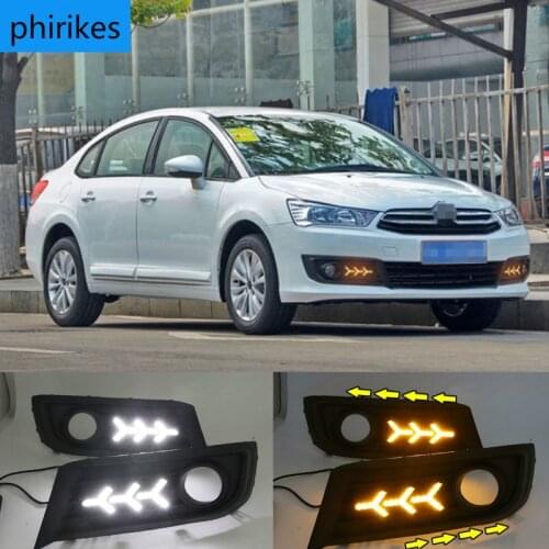 For Citroen C-Quatre 2012-2018 with Dynamic moving yellow turn signal LED DRL daytime running light+Front fog light