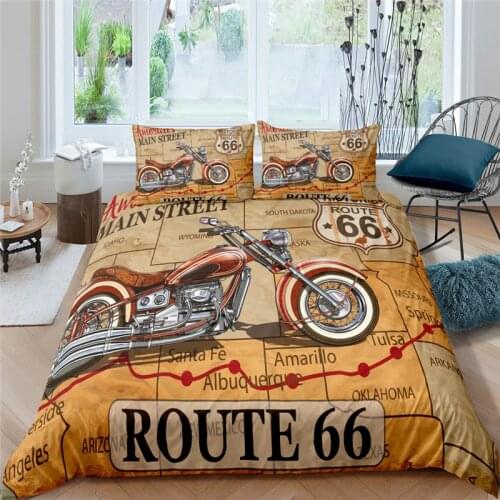 Home Living Luxury Route 66 Print 2/3Pcs Soft Duvet Cover PillowCase Queen and King Size Kids Bedding Set EU/US/AU Size