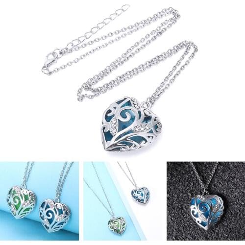 Fluorescent Hollow Heart Locket Necklace For Women Shellhard Hip Hop Luminous Charms Long Chain Necklace Jewelry femme