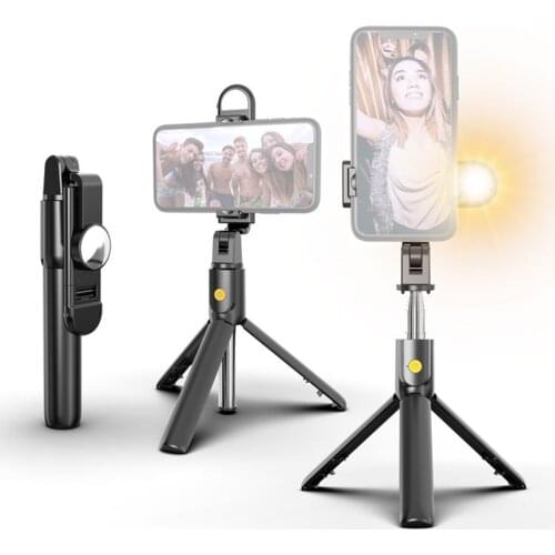K10S Multifunctional Selfie Stick 3in1 5-Section Extendable Foldable Wireless BT+Fill Light Self-Portrait Mirror for Smartphone