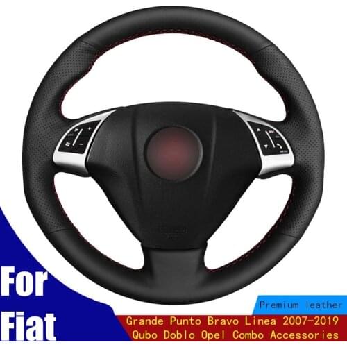 DIY Car Steering Wheel Cover Black PU Faux Leather For Fiat Grande Punto Bravo Linea 2007-2019 Qubo Doblo Opel Combo Accessories