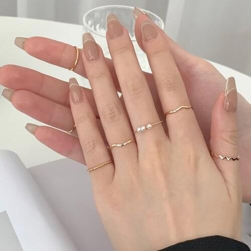 Pearl Ring for Women Girls Round Wave Geometric Rings Set Gold Silver Color Temperament Jewelry Wedding Party Accessories Gift