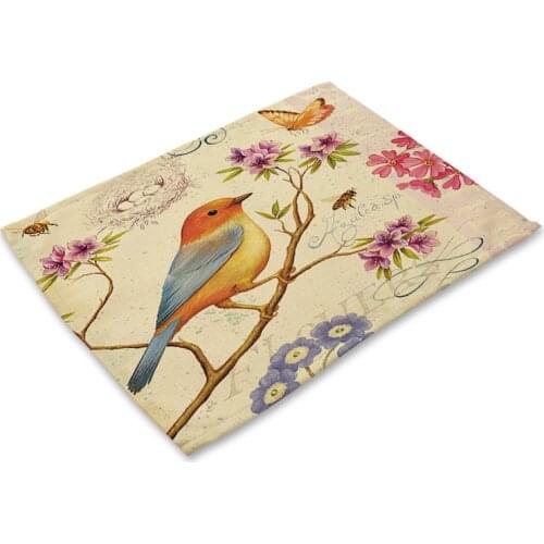 Bird Flowers Pattern Table Mat Kitchen Decoration Vintage Table Napkin for Wedding Table Mat Placemat Dining Accessories
