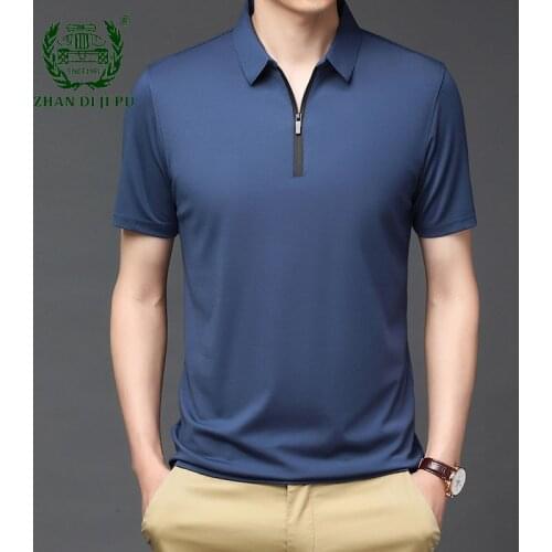 Ice Silk Short Sleeve Polo T-shirt Mens 2021 Summer Fashion Casual Breathable Zipper Lapels Solid Color Polo Shirts Male Tops