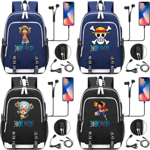 Fashion New Anmie Cartoon One Piece Monkey D Luffy USB Boy Girl Book School bag Women Teenagers Men Laptop Backpack Packsack