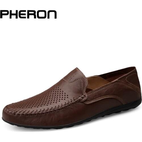 Men Casual Shoes Genuine Leather Luxury Brand 2020 Mens Loafers Moccasins Breathable Slip on Black Driving Shoes Plus Size 37-47