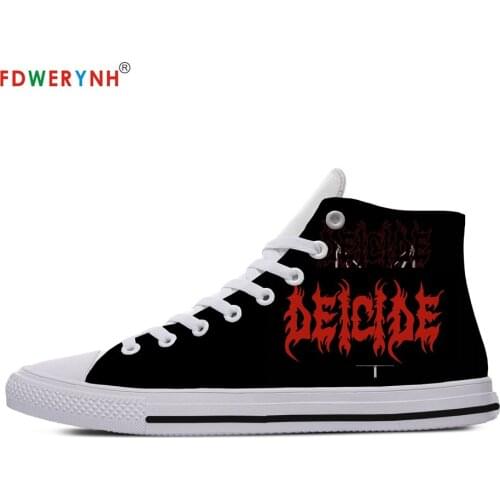 Deicide Band Customized Printed Logo Mens Casual Shoes White Men High-top Canvas Shoes Breathable Casual Lace-up Shoes