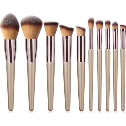 Champagne 10pcs Makeup Brushes Set Cosmetics Foundation Powder Eyeshadow Concealer Blush Make Up Kit Tools Maquiagem