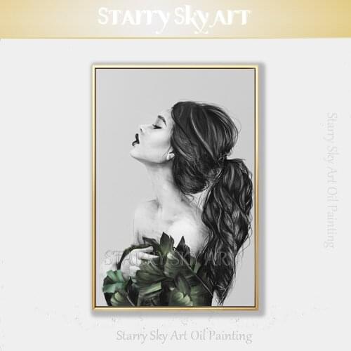 New Painting Artist Hand-painted High Quality Black and White Art Modern Lady Oil Painting Sexy Girl Oil Painting for Decoration
