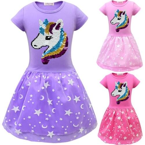 2019 new unicorn girl mesh skirt 3-8 years old pettiskirt sequin cartoon pattern European and American childrens clothing