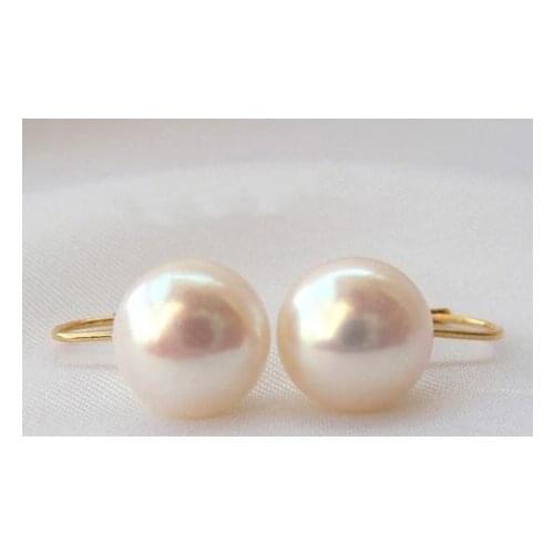 New Arrival Favorite Pearl Jewelry Stunning Big 12MM Round White Freshwater Cultured Pearl Earrings 14k/20 Gold Drip Hook