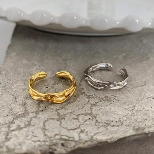 1pc 18K Gold Franch style Authentic S925 Sterling Silver Jewelry Irregular Texture rings Adjust Gift TLJ1539