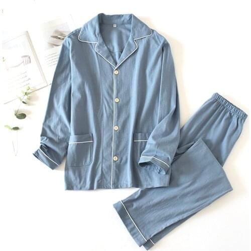 Spring and Autumn Style 100% Cotton Couple Pajamas Suit Mens Long-sleeved Trousers Ladies Knitted Cotton Plus Size Home Service