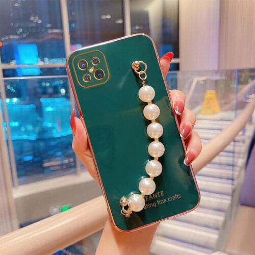 Luxury Wrist Chain Pearl Bracelet Case For Oppo Reno4 Z 5G Cover For Oppo Reno 4Z 4F 4 Pro Lite SE Case Soft Silicone Capa