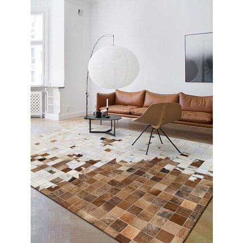 Luxury Cowhide Fur Patchwork Area Rug Natural Brown Color Fur Carpet for Living Room Decoration Office Carpet Floor Mat