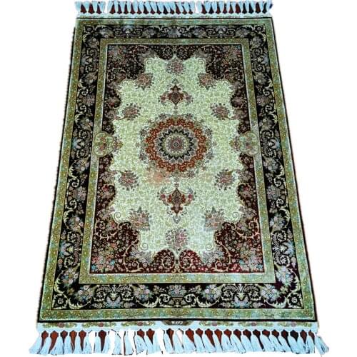 Seeykeep™ 4x6ft Exquisite Central Medallion Floral Design With Ivory Backcolor Brick Red Border Silk Handknotted Rug-FC3016064