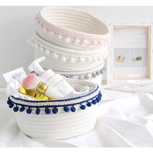 Nordic Lovely Soft Storage Basket Woven Cotton Cord Wool Ball Foldable Makeups Sundries Decoration Photography Props