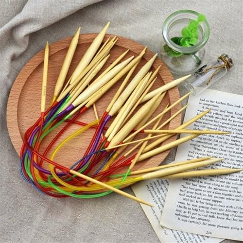 18 PCs/Set Bamboo Circular Knitting Needles Multicolor plastic cording 40cm long For Kniting Tools