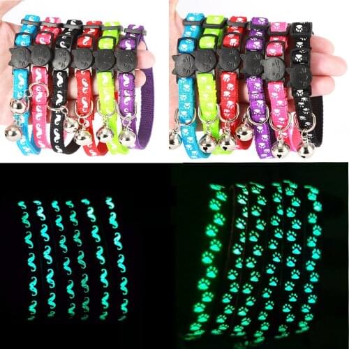 1PC Luminous Cat Collar Bell Paw Beard Pattern Dog Neck Circumference Pet Fashion Necklace Anti-suffocation Adjustable Collar