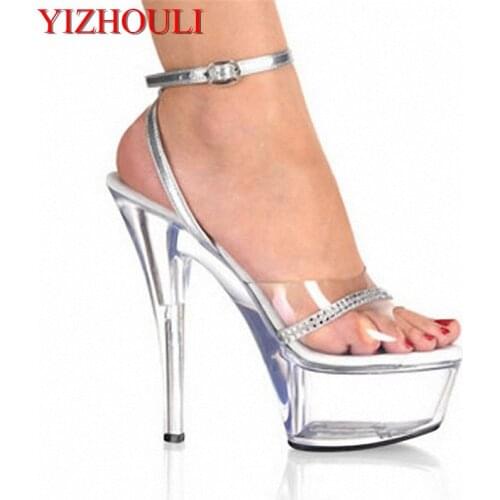 Princesss favorite sexy 15 cm peep-toe heels, dance dinner shoes, 6 inch clear crystal summer sandals