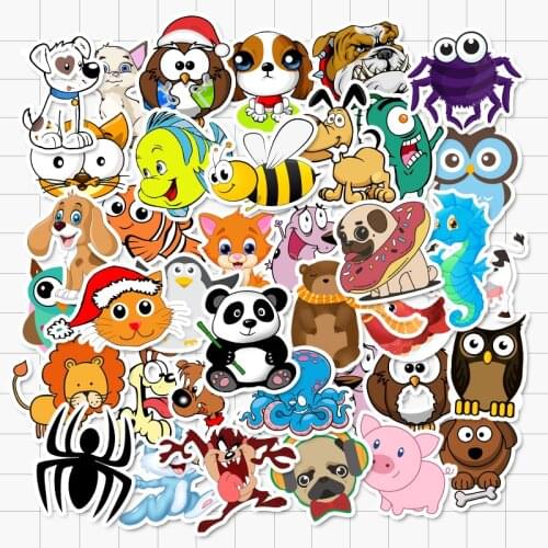 VANMAXX 50 PCS Dogs Cats Panda Fish Birds Cartoon Animals Stickers Waterproof Vinyl Decal for Laptop Helmet Bicycle Luggage