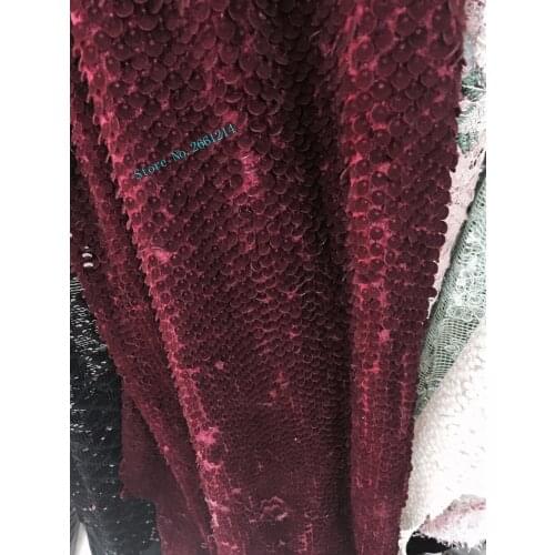 Wine high quality beautiful french tulle lace fabric with velvet mesh and velvet sequins for dress BZL-36962