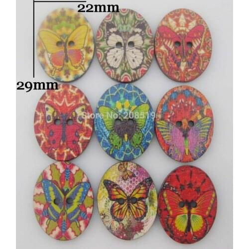 WB0267 Oval shape Butterfly printed buttons mix 200pcs wood button Scrapbook accessories