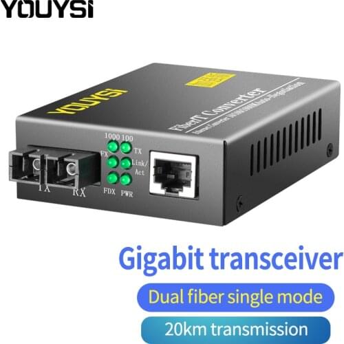 YOUYSI High Quality YYS-MC512-20 1000M SC Dual fiber 1.25G 20KM Fiber Optical Media Converter Single Mode Fiber Transceiver