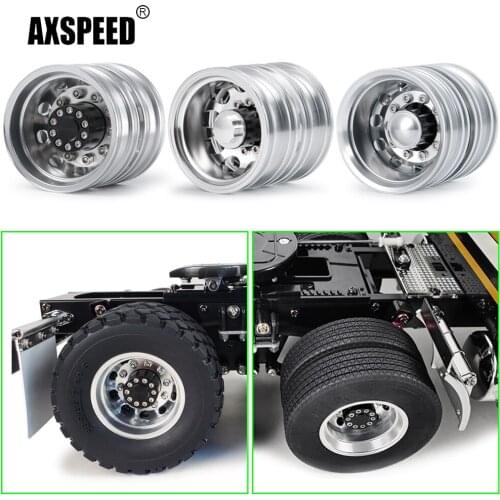 AXSPEED Metal Alloy Rear Beadlock Wheel Rims Hubs for Tamiya Man Scania 1/14 RC Trailer Tractor Truck Upgrade Parts Accessories