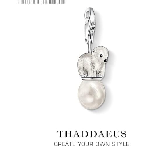 Women Jewelry Cute Polar Bear With Pearl Charm Pendant Accessories Bear 925 Sterling Silver Animal Gift Fit Bracelet Necklace