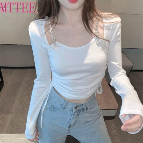Clavicle Exposed Sexy Women Pullover Slim Long Sleeve Tees New Top Street Fashion Sexy Off Shoulder Round Neck T-shirt