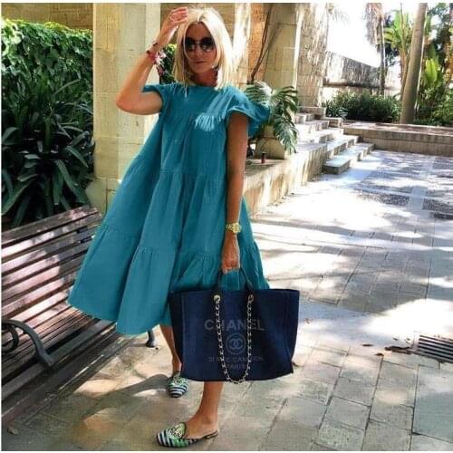 Women Vintage Floral Print Loose A-Line Dress 2020 Summer O-neck Petal Short Sleeve Dress Elegant Casual Party Dress 2XL Vestido